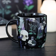 Ceramic Black Skull & Snake Design Mug - Gothic Dark Apothecary Poison Venom