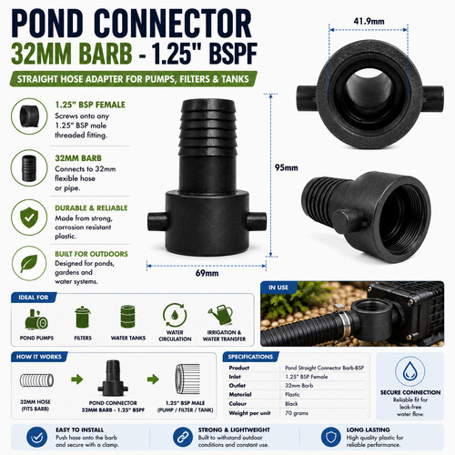 Pond connector 32mm - connector, barb