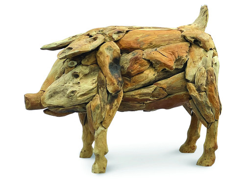 Teak root pig garden sculpture - teak,