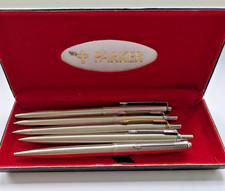 Vintage 5 x Parker Jotter Flighter Ballpoint Pen Brushed Steel inc deluxe & 45