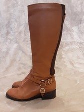 CARVELA Leather Petra Tan Brown Low Heel Knee Boots UK 4. Full zip, Elasticated 