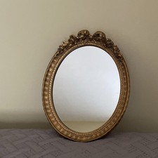 Oval Wood  Mirror Bow Rose