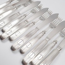 Antique Titanic Style Panel Reed Cutlery Set 12pcs Fish Forks & Knives Unmarked