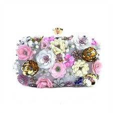 Women Floral Beaded Clutch Evening Bag Wedding Prom Party Bling Purse Handbag UK