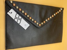 B-Low The Belt Black Faux Leather Envelope Clutch Bag with Stud Detail