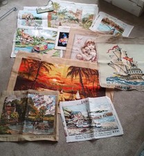11 Vintage Tapestry Needlepoint Pieces In Various Stages Of Completion