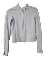 Karen Millen Duck Egg Blue Zipped Cardigan Size 1 UK 8 Long Sleeved Cropped