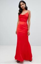 Red Sateen Mermaid Cocktail Prom Dress Gown, Sexy Evening Dress, Cowl Neckline