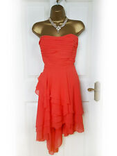 LIPSY Coral Orange Chiffon Dipped Ruffle Hem Bandeau Dress, size 10 - BNWT
