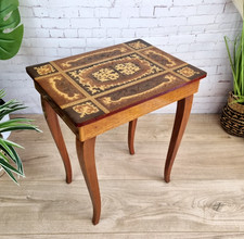 Vintage Italian Inlaid Marquetry Wooden Musical Side Table Sewing Box Storage