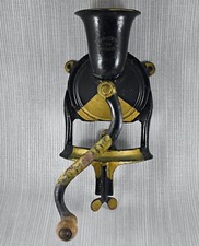 LARGE ANTIQUE SAVAGE & CO LONDON WALL MOUNTED CAST IRON COFFEE MILL GRINDER