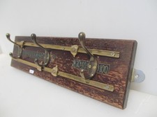 Vintage Wooden Coat Rack Hat Hangers Brass Hooks Old Wood Antique Billiards 20"W