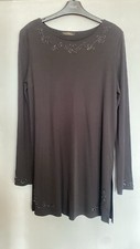 Ladies Size 10 St Michael Marks&Spencer Black Long Sleeved Tunic Top Bead Detail