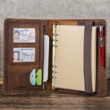 A5 Genuine Leather Conference Folder Business Document Case Portfolio Organizer