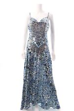 Paco Rabanne Chainmail Panelled Floral Printed Satin Maxi Dress/Blue/Green/£1225