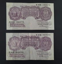 2 x K Peppiatt  Ten Shillings Notes. VF Condition