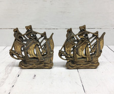 Brass Mayflower Ship Bookends Vintage Galleon Book Ends Mid century 1950s