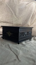 Antique Anglo-Indian Carved Jewellery Box C.1870s Rosewood With Brass & Velvet