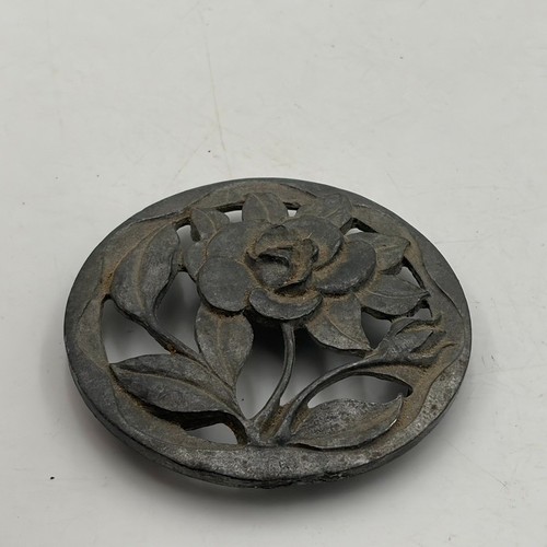 Vtg pewter lid - pewter, glass