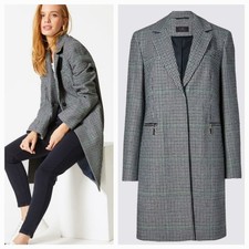 New MARKS AND SPENCER M&S Size 10 Wool Mix Midweight Dogtooth Coat-NWOT