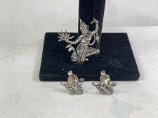 Siamese Dancer VTG Brooch & Clip Earring Set,  Sterling Silver  Marked Siam 13g