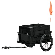 HOMCOM Bicycle Trailer with 65L Foldable Storage Box and Pneumatic Tyres, Black