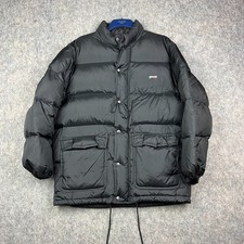 VINTAGE Schott Jacket Mens Large Black Down Puffer Parka Padded Hooded Coat NYC