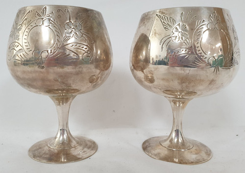 Epns two etched - goblets, 12cms