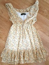 Pussycat London Dress Floral Ladies Party Yellow Spotted Size S