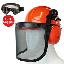 Chainsaw Safety Helmet Metal Mesh Full Visor Forestry FREE Goggles
