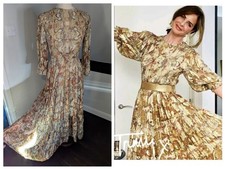 Zara Gold Printed Shimmery Long Party Dress Trinny, Modest, Unworn! XS 6/8/10 