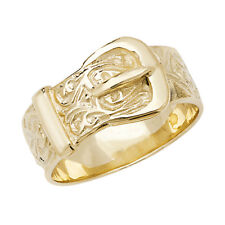 9ct Yellow Gold Hallmarked Gents 10mm Buckle Ring - Patterned