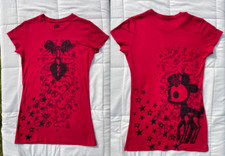 Vtg 2000s Skelanimals Hot Topic red skinny tee Goth Emo Scene bambi L Halloween