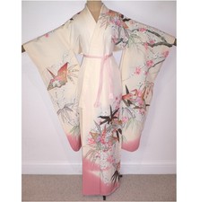 LOVELY  VINTAGE JAPANESE FURISODE FORMAL, SILK KIMONO, BLOSSOM & ORIGAMI CRANES