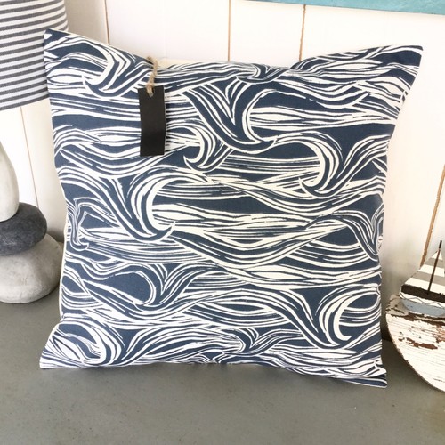 Cushion cover navy blue - cover, white