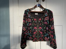 Caroline Charles Heavily and Colourfully Beaded Black Lace Evening Jacket Lined