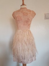 COAST £250 pink feather dress Sz 14 sequin party wedding guest 20s Prom Mini