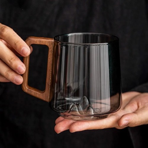 Glass cup wooden handle heat - cup,
