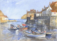 Staithes Harbour - Hand Signed, Titled and Mounted Print with COA
