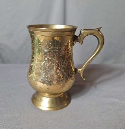 Vintage engraved brass tankard - engraved,