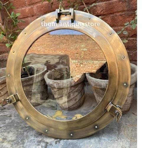 Antique brass finish port hole - brass,