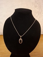 Onyx And Marcasite Pendant On 16-inch Sterling Silver Necklace