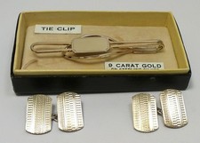 Vintage 9ct Gold on Sterling Silver Tie Clip & Cufflinks