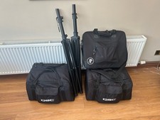 PA system - 2 x QSC CP12 Speakers in tote bags, Yamaha MG16/6FX Desk & Stands