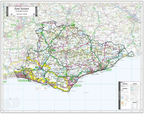 East sussex county - county, map.