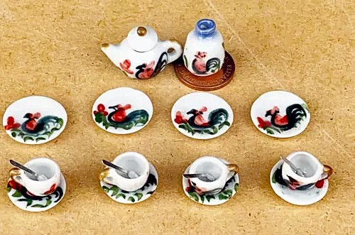 Dolls house tea set cockerel - dolls,