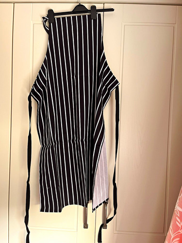 Blue cotton striped bib apron - blue,