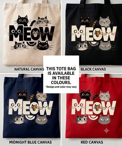 Meow cat tote bag canvas - cat,