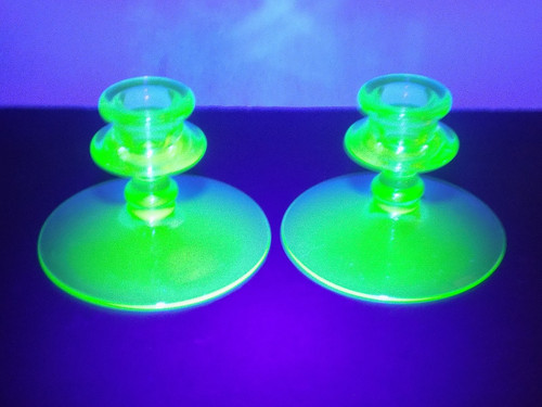 Pair fostoria green uranium - pair, of