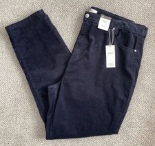 NEW M&S Ladies Navy Corduroy Straight Leg Trousers Sizes 24 Short & 24 Long